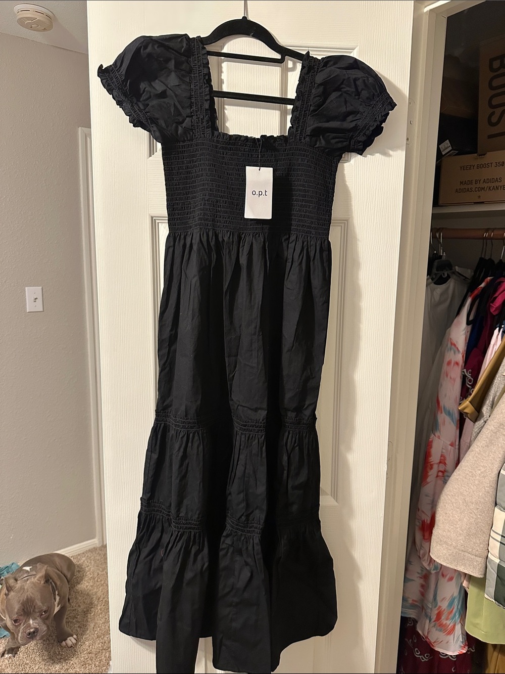 o.p.t. Black Smocked Puff-Sleeve Maxi Dress